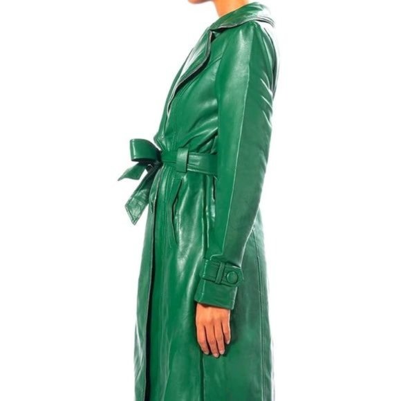 Miz Money Green: Unzipped Belted Vegan Leather Trench Jacket XL - Picture 6 of 9